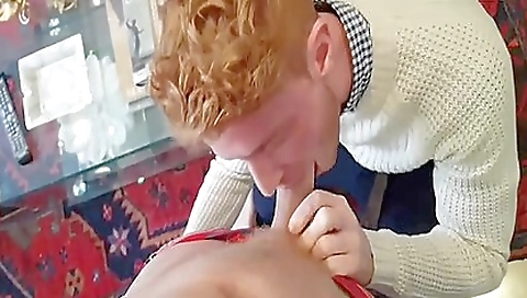 Red head with a big ass gets her pussy filled with semen