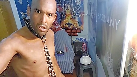 Solo movie with a guy playing with his bondage dildo