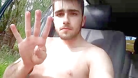 Amateur outdoor video with a cute guy in a red t-shirt