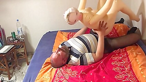 My rubber doll has a nice mouth and I am kissing her mouth