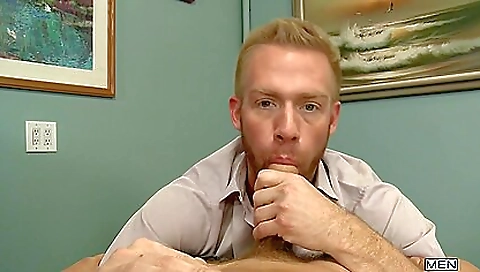Big cock red-haired teacher gets a facial from a stud