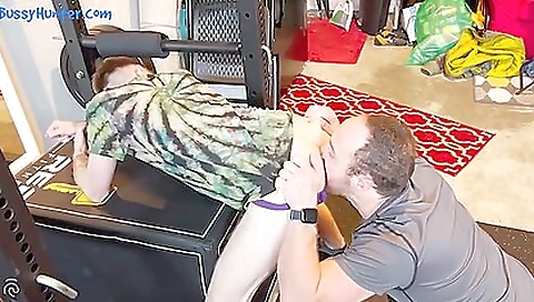 Busty brunette in front of the camera is getting a job in the gym