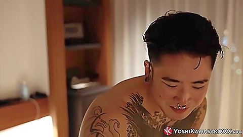 Japanese girl with natural tits getting deepthroat blowjob