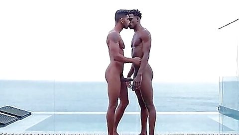 Two hot blonde and black babes deepthroating and cumming