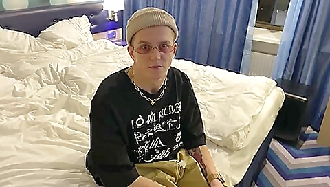 Brunette with a tattooed pussy gets penetrated in a hotel room