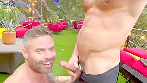 Tattooed man is showing his big cock and hot blowjob