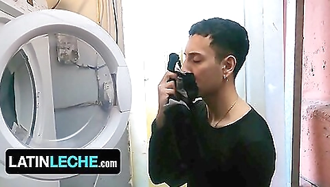 Slutty brunette twins in white lingerie were watching the laundry room