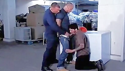 Horny old lady is getting fucked in a threesome with a teen