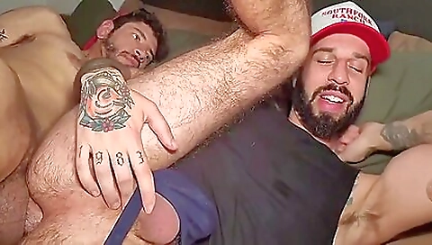 Tattooed babe gets fucked in the mouth and in the ass